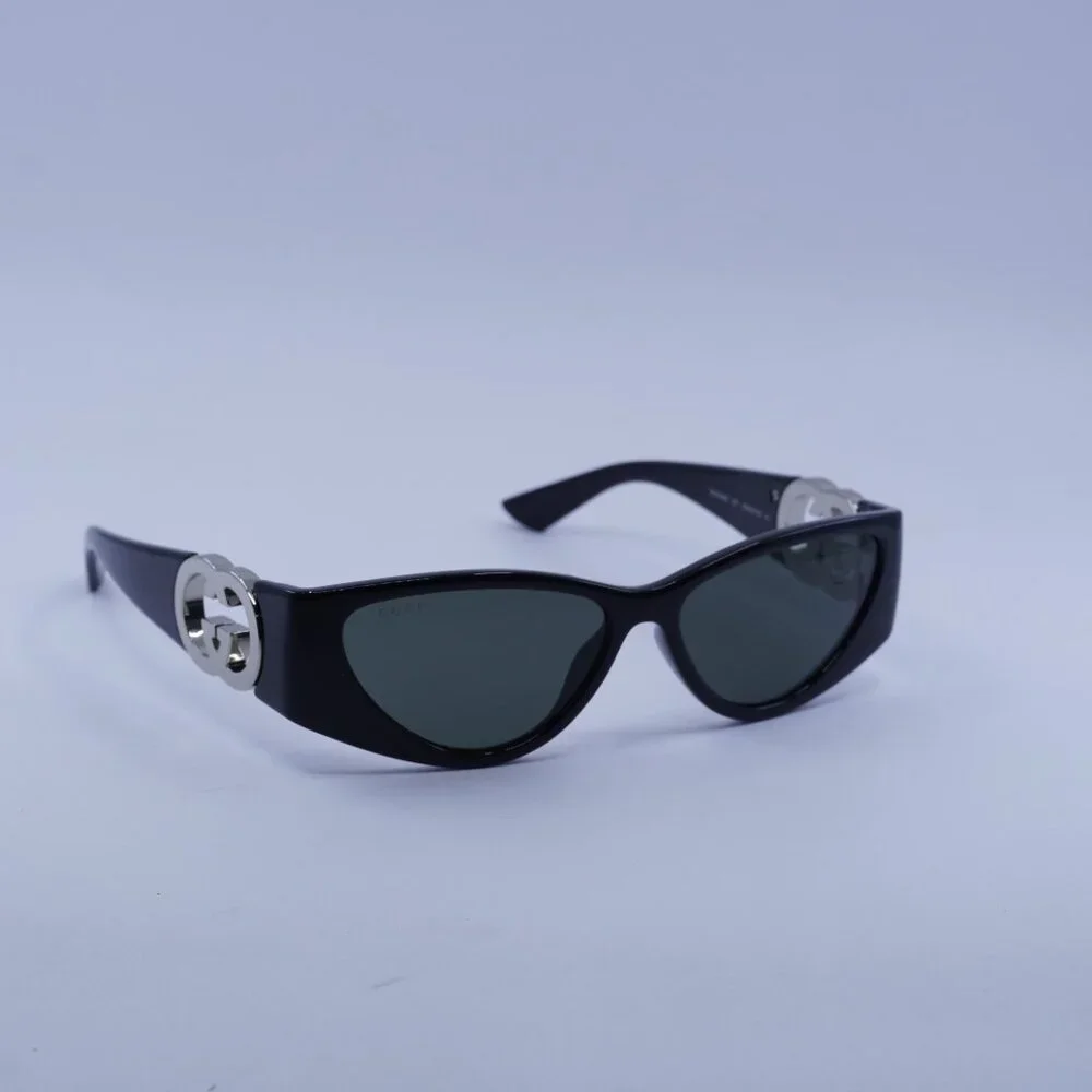 Gucci GG1824S 001 Sunglasses Black/Silver Cat Eye Frame, Grey Lenses
